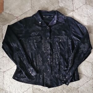 Black Rose Tooled Pearl Snap Button Down Shirt